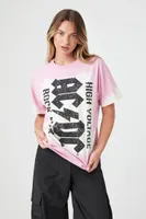 Women's Tie-Dye ACDC Graphic T-Shirt in Pink, L/XL