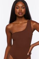 Women's Ribbed One-Shoulder Bodysuit in Coffee Medium