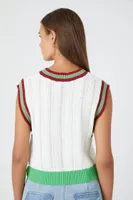 Women's Varsity-Striped Sweater Vest in White Medium