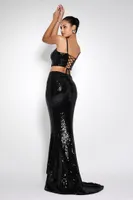 Women's Sequin Crop Top & Mermaid Maxi Skirt Set