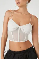 Women's Sheer Mesh Cropped Cami in Silver Large