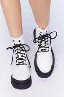 Women's Faux Leather Colorblock Combat Boots in White/Black, 7.5