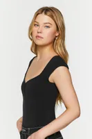 Women's Shirred Cap Sleeve Bodysuit in Black, XL