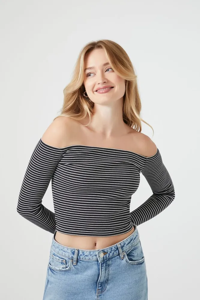 Women's Striped Off-the-Shoulder Crop Top