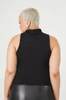 Women's Ribbed Mock Neck Top in Black, 3X