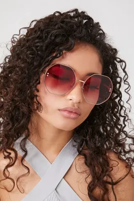 Oversized Round Sunglasses in Gold/Pink