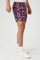 Men Watermelon Print Swim Trunks in Black Large