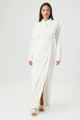Women's Pleated Maxi Shirt Dress in Vanilla, XS