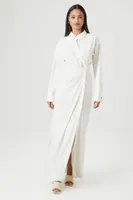 Women's Pleated Maxi Shirt Dress in Vanilla, XS