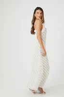 Women's Chain Print Ruffle-Trim Maxi Dress in Silver/White Small