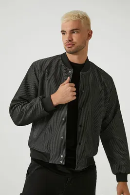 Men Pinstriped Bomber Jacket in Black/White Large