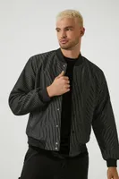 Men Pinstriped Bomber Jacket in Black/White Medium