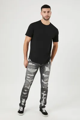 Men Distressed Stretch-Denim Slim-Fit Jeans in Washed Black, 32