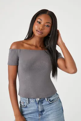 Women's Off-the-Shoulder Crop Top in Grey Small