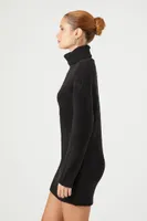 Women's Turtleneck Mini Sweater Dress in Black Medium