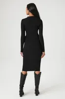 Women's Button-Front Midi Sweater Dress in Black, XS