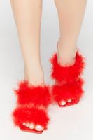 Women's Feather Square-Toe Heels Red,