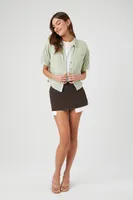 Women's Pleated Puff-Sleeve Shirt in Sage Small