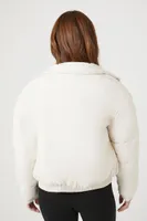 Women's Funnel Neck Puffer Jacket in Oatmeal Medium