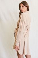 Women's Tie-Waist Shirt Dress in Taupe Medium