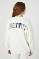 Women's Embroidered Good Vibes Pullover in Cream Small