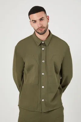 Men Seamed Cotton-Blend Shirt in Olive Large