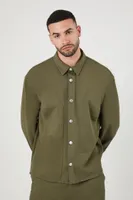 Men Seamed Cotton-Blend Shirt in Olive Large