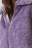 Women's Plush Zip-Up Coat in Purple Medium