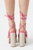 Women's Lace-Up Platform Block Heels in Pink, 8.5