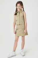 Girls Sleeveless Utility Shirt (Kids) in Olive, 9/10