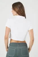 Women's Cropped Terry Cloth Polo Shirt in White Large