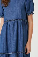 Women's Denim Ruffle Tiered Maxi Dress in Medium Denim