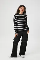 Women's Striped Drop-Sleeve Sweater in Black Small