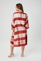 Women's Tie-Dye Striped Kimono in Rust/White Small