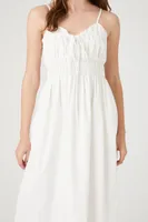 Women's Shirred Poplin Midi Dress in White Medium