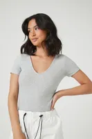 Women's Cotton-Blend V-Neck Bodysuit in Heather Grey Medium