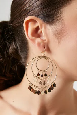 Women's Disc Charm Hoop Drop Earrings in Gold