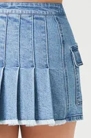 Women's Pleated Zip-Up Denim Mini Skirt , XL