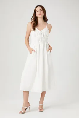 Women's Shirred Poplin Midi Dress in White Small