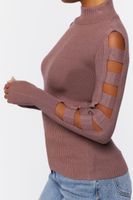 Women's Ribbed Ladder Cutout Sweater in Rose Small