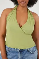 Women's Surplice Halter Top in Sage, 3X