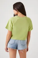 Women's Cropped Boxy Raglan T-Shirt in Olive Large