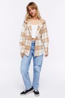 Women's Hooded Flannel Combo Shirt in Vanilla/Khaki Large