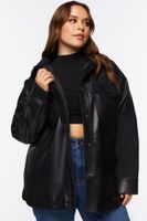 Women's Faux Leather Shacket in Black, 0X