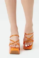 Women's Metallic Strappy Platform Wedge Heels in Orange, 7.5