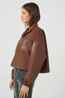 Women's Faux Leather Zip-Up Jacket in Chocolate Large