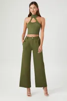 Women's High-Rise Wide Leg Trousers in Olive, XL