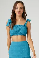 Women's Smocked Crop Top & Midi Skirt Set in Teal Medium