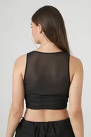 Women's Mesh Lace-Up Crop Top in Black Medium