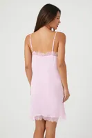 Women's Satin Lace-Trim Lingerie Slip Dress in Cherry Blossom Small